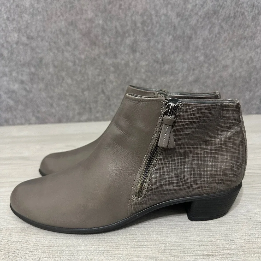 ECCO Touch 35 Ankle Boots Womens 42 US 11-11.5 Grey Leather Block Heel‎ Booties